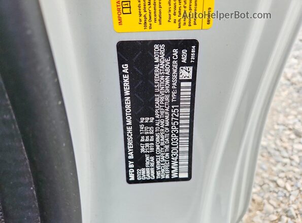 WMW43DL03P3P57251 2023 MINI COOPER White VIN կոդի պիտակի տեսք