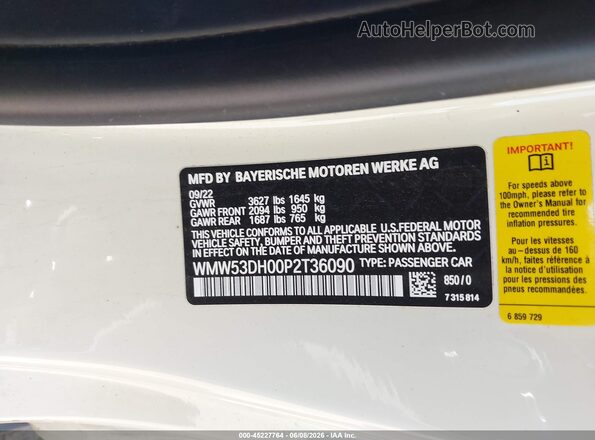 WMW53DH00P2T36090 2023 MINI HARDTOP White 