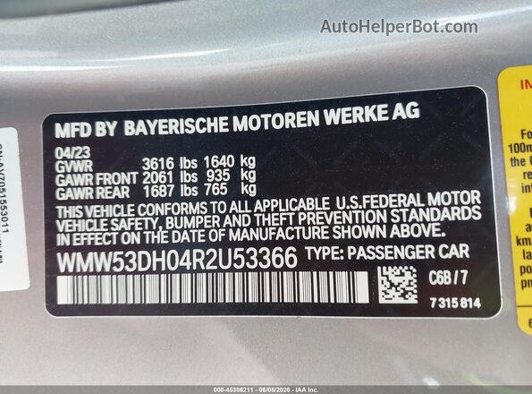 WMW53DH04R2U53366 2024 MINI HARDTOP Silver 
