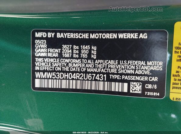 WMW53DH04R2U67431 2024 MINI HARDTOP Green Widok komory silnika