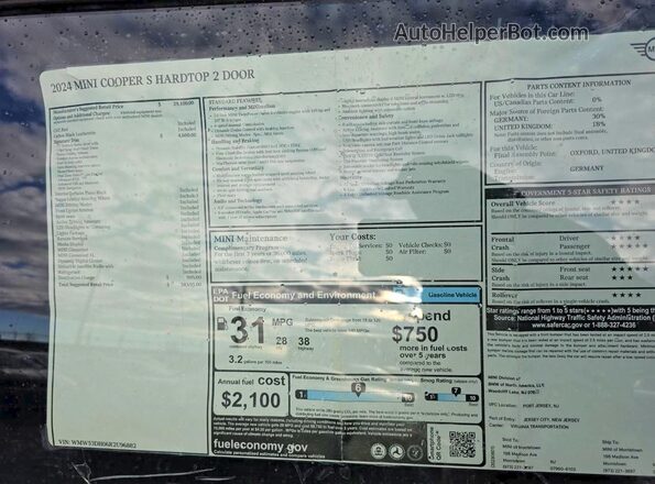 WMW53DH06R2U96882 2024 MINI COOPER Красный Панорамный вид салона 360°