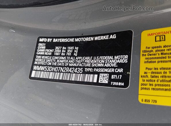 WMW53DH07N2R42435 2022 MINI HARDTOP Gray Engine compartment view