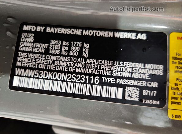 WMW53DK00N2S23116 2022 MINI COOPER Gray VIN sticker view