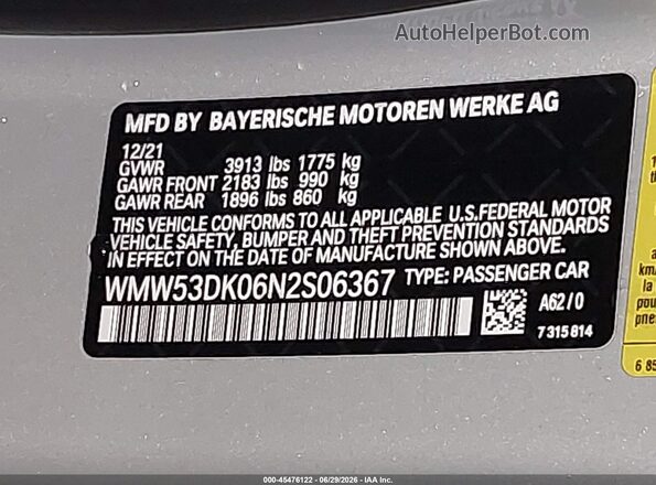 WMW53DK06N2S06367 2022 MINI HARDTOP Silver Engine compartment view