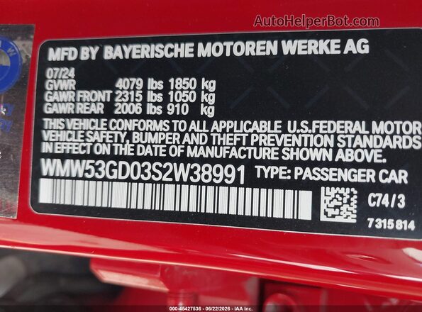 WMW53GD03S2W38991 2025 MINI HARDTOP Red Widok komory silnika