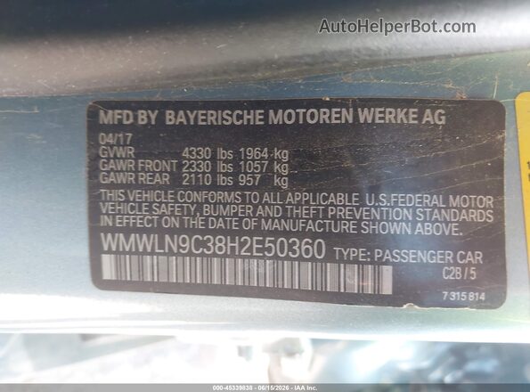 WMWLN9C38H2E50360 2017 MINI CLUBMAN Blue Engine compartment view