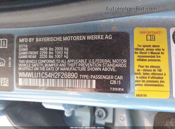 WMWLU1C54H2F26890 2017 MINI CLUBMAN Light Blue ძრავის განყოფილების ხედი
