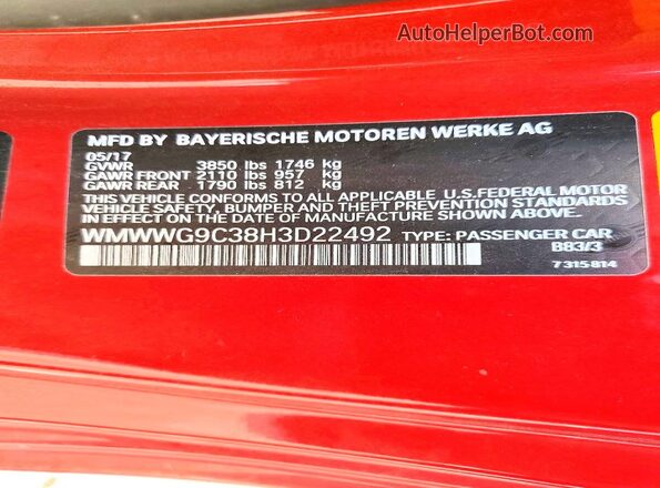 WMWWG9C38H3D22492 2017 MINI COOPER Red 