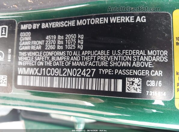 WMWXJ1C09L2N02427 2020 MINI CLUBMAN Green Widok komory silnika