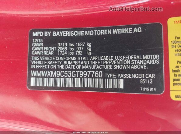 WMWXM9C53GT997760 2016 MINI HARDTOP Red Շարժիչի բաժամունքի տեսք