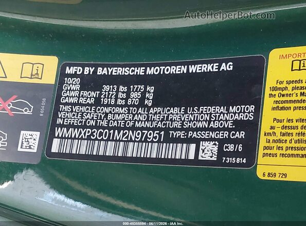 WMWXP3C01M2N97951 2021 MINI SE HARDTOP Green ძრავის განყოფილების ხედი