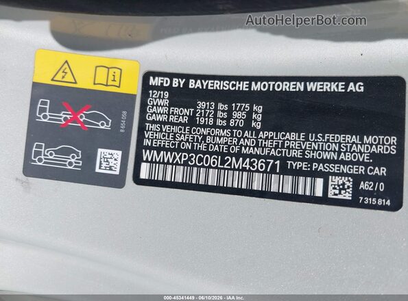 WMWXP3C06L2M43671 2020 MINI HARDTOP 2 DOOR Gray Widok komory silnika