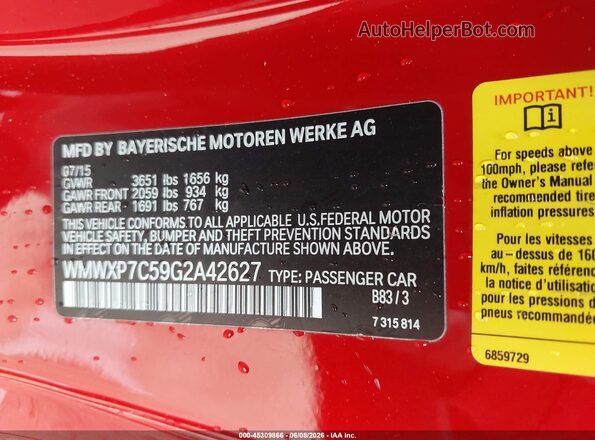 WMWXP7C59G2A42627 2016 MINI HARDTOP Red ძრავის განყოფილების ხედი
