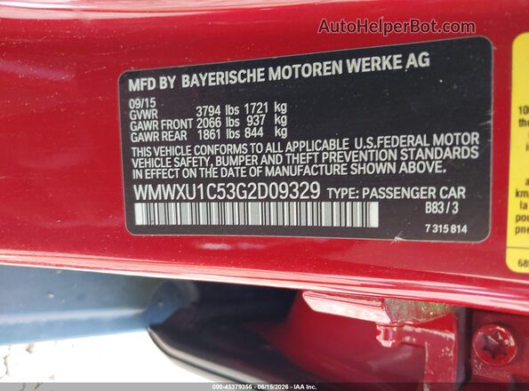 WMWXU1C53G2D09329 2016 MINI HARDTOP Red Widok komory silnika
