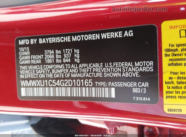 WMWXU1C54G2D10165 2016 MINI HARDTOP Красный Вид подкапотного пространства