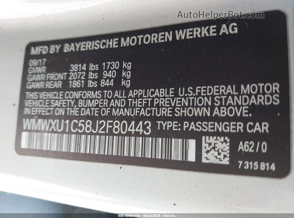 WMWXU1C58J2F80443 2018 MINI HARDTOP Gray ძრავის განყოფილების ხედი