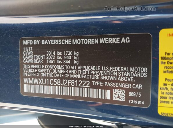 WMWXU1C58J2F81222 2018 MINI HARDTOP Синий Вид подкапотного пространства