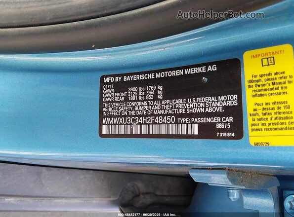 WMWXU3C34H2F48450 2017 MINI HARDTOP Blue Շարժիչի բաժամունքի տեսք
