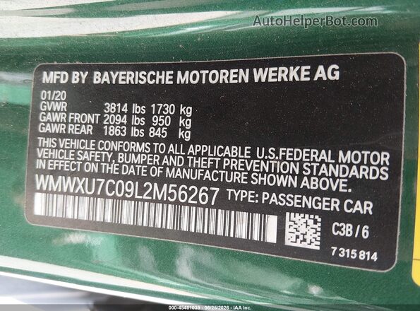 WMWXU7C09L2M56267 2020 MINI HARDTOP Green Вид підкапотного простору