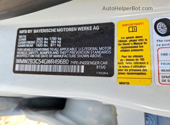 WMWZB3C54GWR49680 2016 MINI COOPER White Vista del compartimento del motor