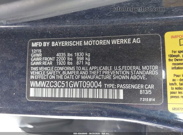 WMWZC3C51GWT09004 2016 MINI COUNTRYMAN Blue Շարժիչի բաժամունքի տեսք
