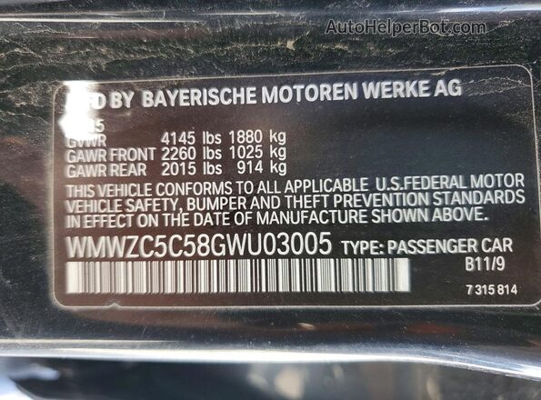 WMWZC5C58GWU03005 2016 MINI COOPER Black 