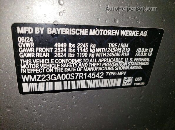 WMZ23GA00S7R14542 2025 MINI COUNTRYMAN Серебряный Вид наклейки с VIN-кодом