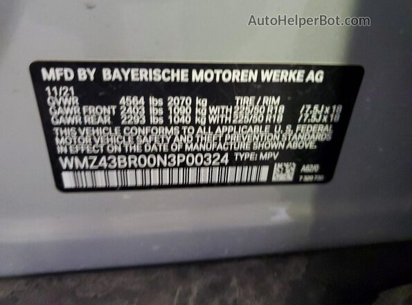 WMZ43BR00N3P00324 2022 MINI COOPER Белый Вид наклейки с VIN-кодом