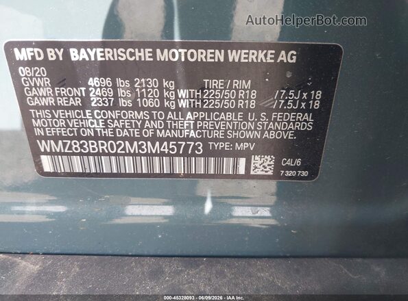 WMZ83BR02M3M45773 2021 MINI COUNTRYMAN Light Blue Вид подкапотного пространства