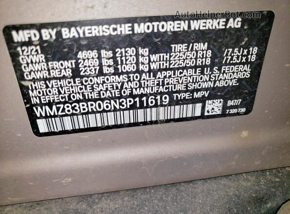 WMZ83BR06N3P11619 2022 MINI COOPER Gray 