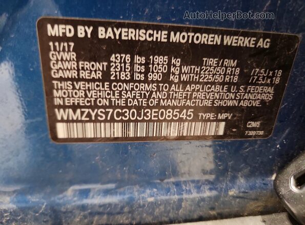 WMZYS7C30J3E08545 2018 MINI COOPER Blue Vista del compartimento del motor