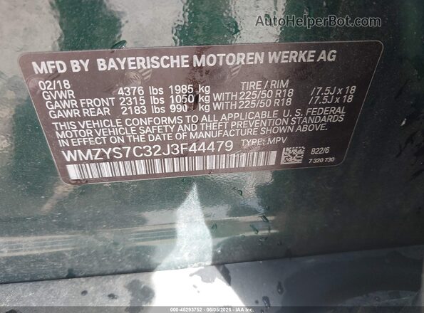 WMZYS7C32J3F44479 2018 MINI COUNTRYMAN Green 