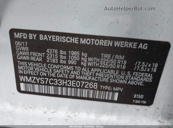 WMZYS7C33H3E07268 2017 MINI COUNTRYMAN White Вид підкапотного простору