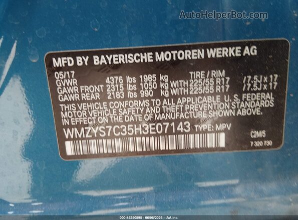 WMZYS7C35H3E07143 2017 MINI COUNTRYMAN Blue Vista del compartimento del motor