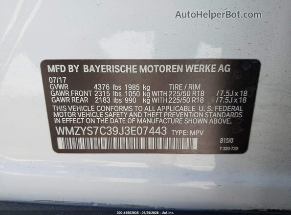 WMZYS7C39J3E07443 2018 MINI COUNTRYMAN Белый Вид подкапотного пространства