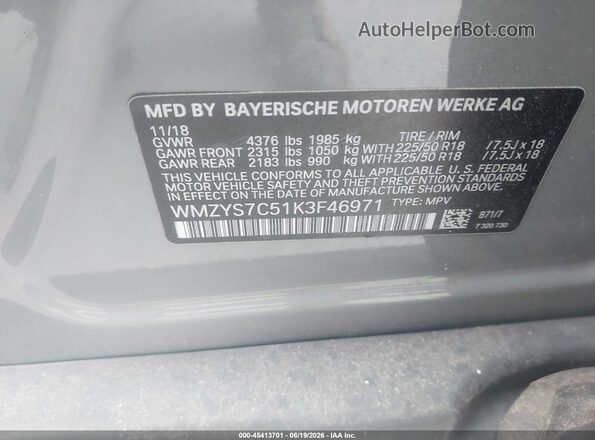 WMZYS7C51K3F46971 2019 MINI COUNTRYMAN Gray Շարժիչի բաժամունքի տեսք