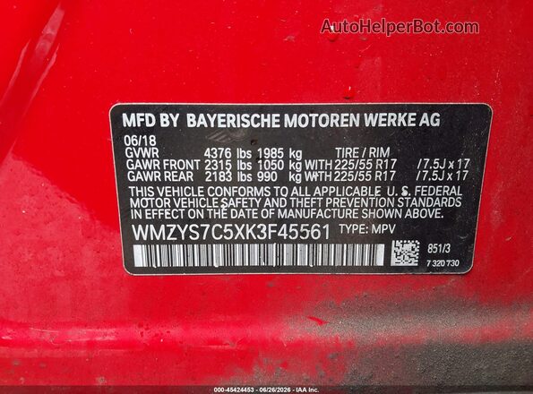 WMZYS7C5XK3F45561 2019 MINI COUNTRYMAN Red Vista del compartimento del motor