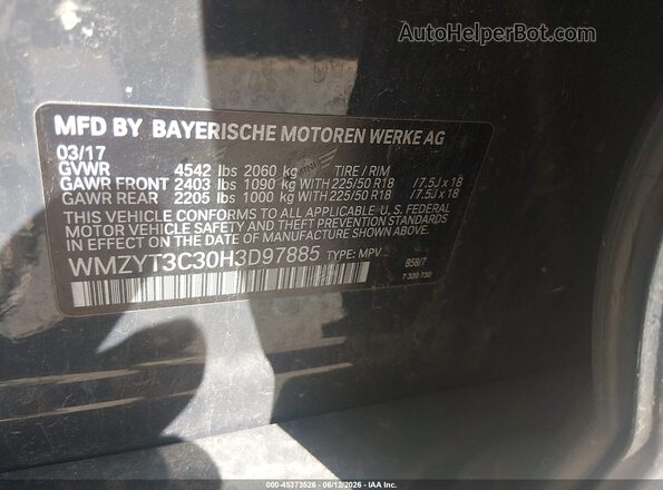 WMZYT3C30H3D97885 2017 MINI COUNTRYMAN Gray 