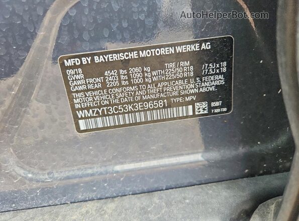 WMZYT3C53K3E96581 2019 MINI COOPER Gray Widok naklejki z numerem VIN