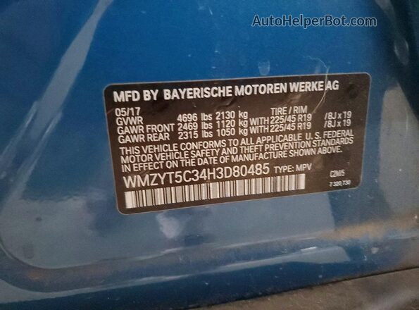WMZYT5C34H3D80485 2017 MINI COOPER Blue Widok naklejki z numerem VIN