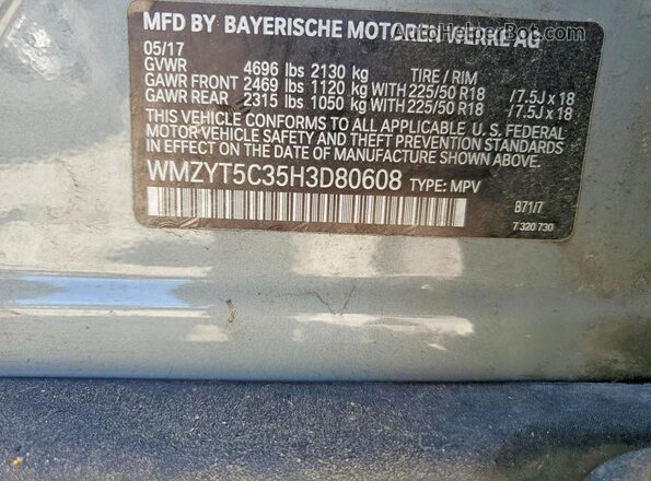 WMZYT5C35H3D80608 2017 MINI COOPER Gray 