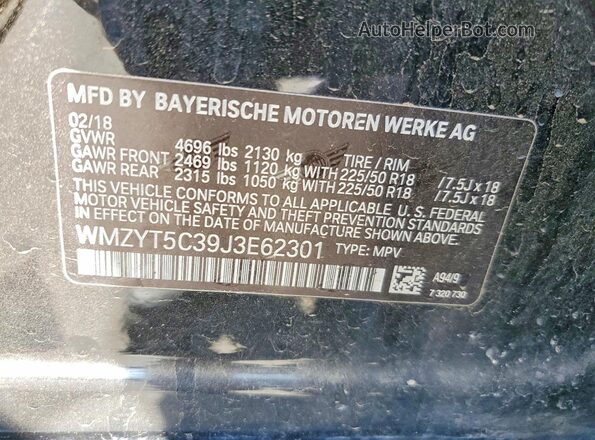 WMZYT5C39J3E62301 2018 MINI COOPER Black Vista de la etiqueta del VIN