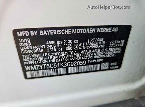 WMZYT5C51K3G92059 2019 MINI COOPER White Widok komory silnika