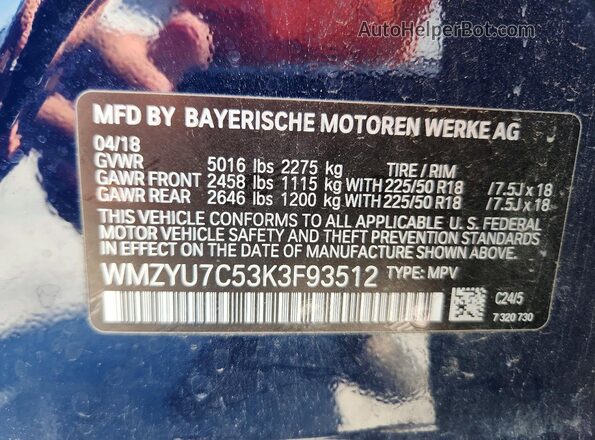 WMZYU7C53K3F93512 2019 MINI COOPER Blue Շարժիչի բաժամունքի տեսք