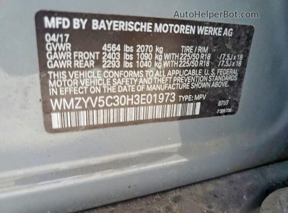 WMZYV5C30H3E01973 2017 MINI COOPER Gray 