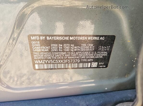 WMZYV5C5XK3F57379 2019 MINI COOPER Silver Vista de la etiqueta del VIN