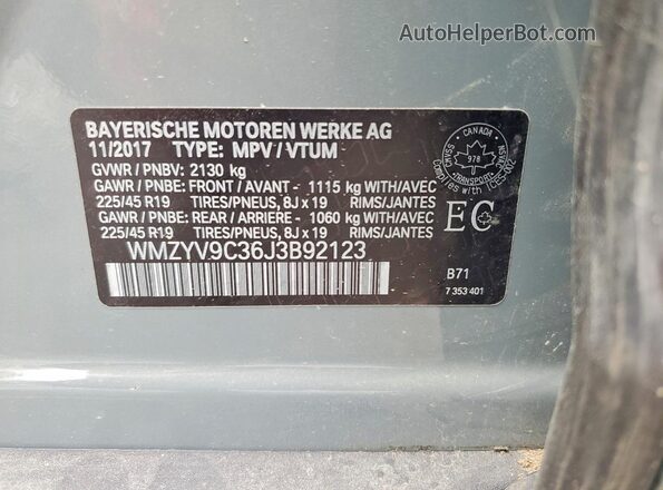 WMZYV9C36J3B92123 2018 MINI COOPER Gray Vista de la etiqueta del VIN