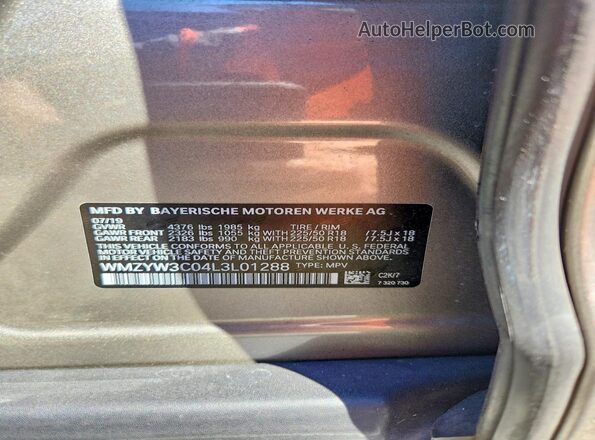 WMZYW3C04L3L01288 2020 MINI COOPER Silver Widok naklejki z numerem VIN
