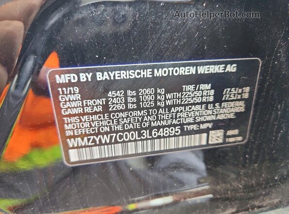 WMZYW7C00L3L64895 2020 MINI COOPER Black Vista de la etiqueta del VIN