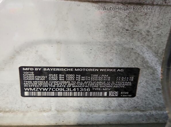 WMZYW7C09L3L41356 2020 MINI COOPER White Вид наклейки з VIN-кодом